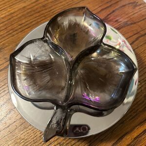 Vintage Vitreous 1960’s Queens Lusterware Silver 3 part Leaf dish